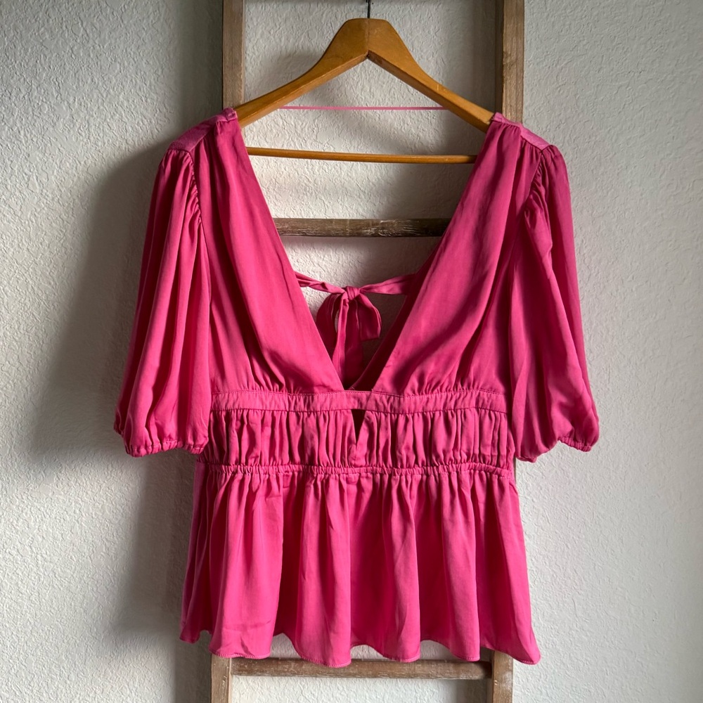 Anthropologie Dolan Left Coast Collection V-neck Puff Sleeve Peplum Top NWT
